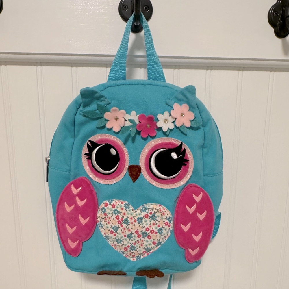 Kids Owl Backpack with Pink and Blue Accents